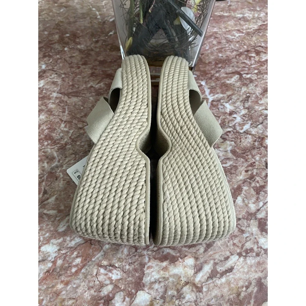 NWT Zara Jute Platform Y2K Wedge Heels Leather Upper Criss-Cross Sandals US 9/40 - Picture 7 of 10